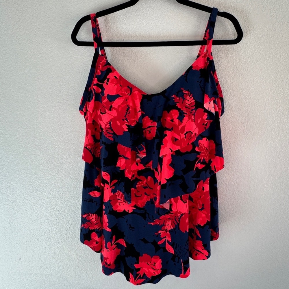 Aqua Green New Womens Navy Red Floral Ruffle Tankini Swim Top Plus Size 18W